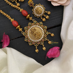 Vriksham Gold Look Alike Red Green & White Lakshmi Pendant Neckpiece-G17026