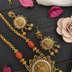 Vriksham Gold Look Alike Red Green & White Lakshmi Pendant Neckpiece-G17026