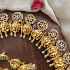 Vriksham Kundan Jadau Dual Peacock With Lakshmi Coin Style Neckpiece-White-J2999