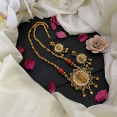 Vriksham Gold Look Alike Red Green & White Lakshmi Pendant Neckpiece-G17026