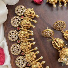 Vriksham Kundan Jadau Dual Peacock With Lakshmi Coin Style Neckpiece-White-J2999