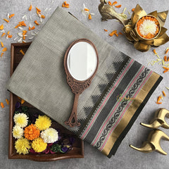 Grey Kanchi Cotton Saree- Handloom- Saree Only without Blouse -VS1825