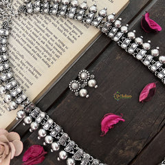 Premium Antique Oxidized German Silver Long Haram-S959