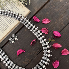 Premium Antique Oxidized German Silver Long Haram-S959