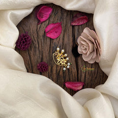 Vriksham Gold Look Alike Red AD Stone Nath / Nose pin-Flower-Pearl-G15893