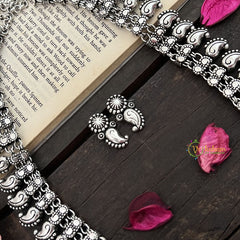 Vriksham Paisley Statement Jewelry Oxidized Silver Long Haram-S966