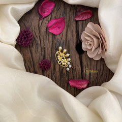 Vriksham Gold Look Alike White Red AD Stone Nath / Nose pin-Flower-Pearl-G15891