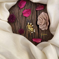 Vriksham Gold Look Alike Red Green AD Stone Nath / Nose pin-Flower-Pearl-G15892