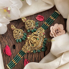 Vriksham Four Layer Jadau Kundan Lakshmi High Neck Choker-Green Bead-J3002