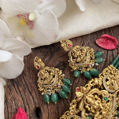 Vriksham Four Layer Jadau Kundan Lakshmi High Neck Choker-Green Bead-J3002