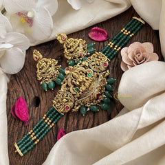 Vriksham Four Layer Jadau Kundan Lakshmi High Neck Choker-Green Bead-J3002