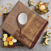 Wood Colour Kanchi Cotton Saree with Thick Golden Border - Handloom - VS3696
