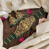 Vriksham Five Layer Jadau Kundan Lakshmi High Neck Choker-Green Bead-J3003