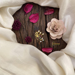 Vriksham Gold Look Alike Red Green AD Stone Nath / Nose pin-Pearl-G15896