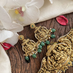 Vriksham Five Layer Jadau Kundan Lakshmi High Neck Choker-Green Bead-J3003