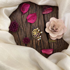 Vriksham Gold Look Alike Red AD Stone Nath / Nose pin-Pearl-G15895