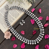 Vriksham Premium Antique Two Dot Oxidized Silver Long Haram-S961