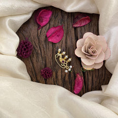 Vriksham Unique Red AD Stone Nath / Nose pin-Pearl-G15883