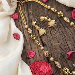 Vriksham Vethakam Traditional Gold Ball Red Ruby Beaded Neckpiece-G20659