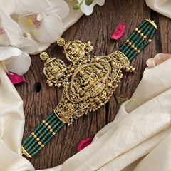 Vriksham Five Layer Jadau Kundan Lakshmi High Neck Choker-Gold Bead-J3004