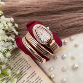 Vriksham Luxury Rose Gold Snake Wrap Watch for Women Oval White Dial Crystal Watch-G21971