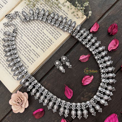 Vriksham Oxidized Silver Marquise Motif Jewelry Oxidized Silver Long Haram-S967