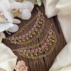 Vriksham Gold Look Alike Ear chain-Red White-Golden Pearl-G17820