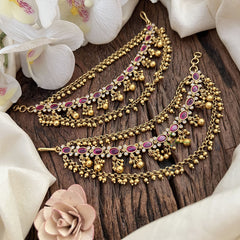 Vriksham Gold Look Alike Ear chain-Red White-Golden Pearl-G17820