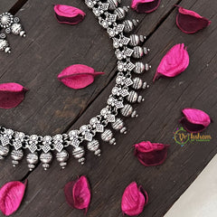 Vriksham Temple-Inspired Oxidized German Silver Long Haram-S964