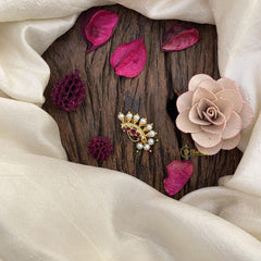 Vriksham Elegant Red AD Stone Nath / Nose pin-Pearl-G15903