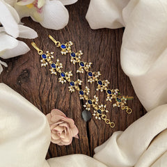 Vriksham Premium Kemp Single Strand Kundan Jadau Maatil with White Pearl-Blue-J2992