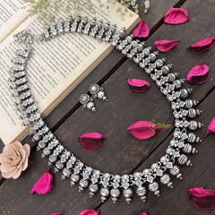 Vriksham Temple-Inspired Oxidized German Silver Long Haram-S964