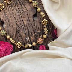 Vriksham Vethakam Traditional Gold Ball Red Ruby & Green Emerald Beaded Neckpiece-G20660