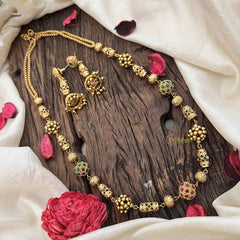 Vriksham Vethakam Traditional Gold Ball Red Ruby & Green Emerald Beaded Neckpiece-G20660