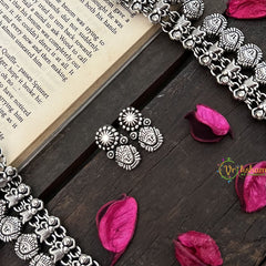 Vriksham Handcrafted Oxidized Silver Lakshmi Leaf Long Haram-S968