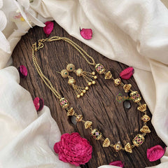 Vriksham Antique Traditional Design Heritage Red With Green Dot Beaded Neckpiece–G20657