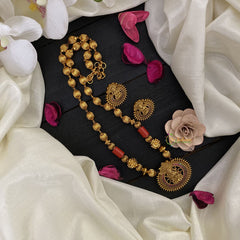 Vriksham Gold Look Alike Red Green AD Stone Lakshmi Pendant Beaded Mala-G17022