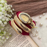 Vriksham Luxury Golden Snake Wrap Watch for Women Oval Golden Dial Crystal Watch-G21969