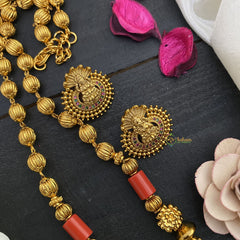 Vriksham Gold Look Alike Red Green AD Stone Lakshmi Pendant Beaded Mala-G17022