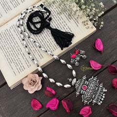 Vriksham Intricate Temple Pendant Oxidized Silver Long Neckpiece-S969