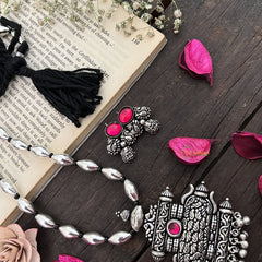 Vriksham Intricate Temple Pendant Oxidized Silver Long Neckpiece-S969