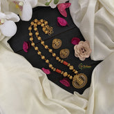 Vriksham Gold Look Alike White Blue AD Stone Lakshmi Pendant Beaded Mala-G17023