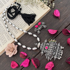 Vriksham Intricate Temple Pendant Oxidized Silver Long Neckpiece-S969