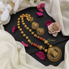 Vriksham Gold Look Alike White Blue AD Stone Lakshmi Pendant Beaded Mala-G17023