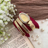 Vriksham Luxury Golden Snake Wrap Watch for Women Oval Yellow Dial Crystal Watch-G21974