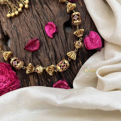 Vriksham Antique Traditional Design Heritage Ruby Beaded Neckpiece–G20655