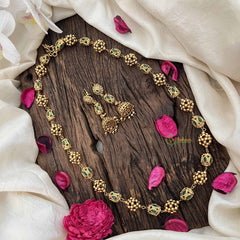 Vriksham Temple Inspired Kundan & Gold Ball Green Emerald Beaded Neckpiece-G20662