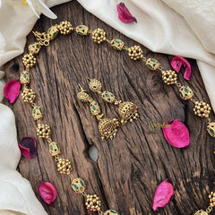 Vriksham Temple Inspired Kundan & Gold Ball Green Emerald Beaded Neckpiece-G20662