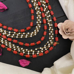Vriksham Antique Layered Coral & Pearl Beaded Mala-G17006