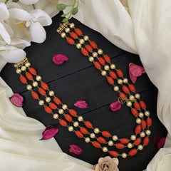 Vriksham Exclusive 3 Layer Coral & Off White Beaded Mala-G17005